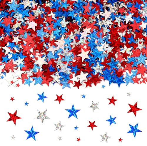 MARFOREVER Glitter 4th of July Star Confetti, Red White Blue Star Sprinkles Independence Day Scatter Confetti Patriotic Table Centerpiece for Fourth of July Memorial Day American Party Decorations