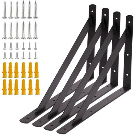 Heavy Duty Shelf Brackets 500x300mm, 4 Pack 20 Inch Wall L Brackets with 90 Degree Triangle, Mounting Screws Included, Suitable for Concrete Wall, Gypsum Board etc(4 Pack x 20 Inch)