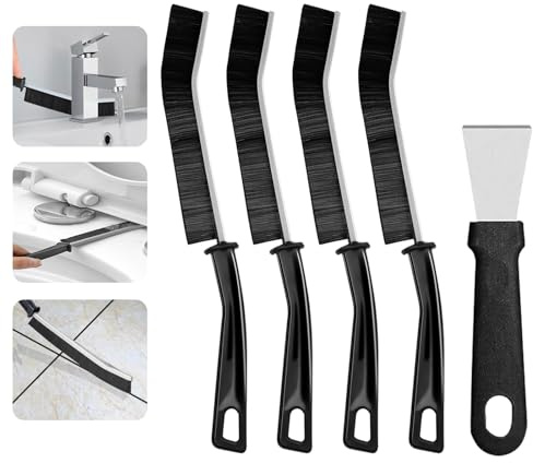 5 Stück Fugenbürste Set mit Harten Borsten und Reinigungsschaber, Spaltreinigungsbürste für Küche, Bad und Fenster, Reinigungsbürste für Fliesenfugen, Waschbecken und Toilette