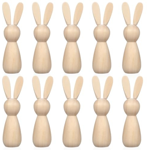 Angoily 10 stycken leksaker trähus för kaniner med träharar oavslutade strumpor för gör-det-själv träfigurer för diy-projekt tomma smycken att måla lätt och