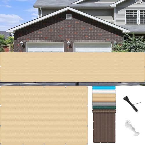 Pantalla Privacidad Balcón 55 x 400 cm Transpirable Protección UV Pantalla para Balcón, Protección Solar con Cuerda Protección Privacidad para Balcón Fácil de Instalar, para terraza, Amarillo Arena
