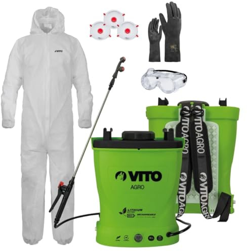 VITO – Pulverizador eléctrico de batería de litio 16L + kit de protección para jardín XL – Alta presión y equipo de EPP