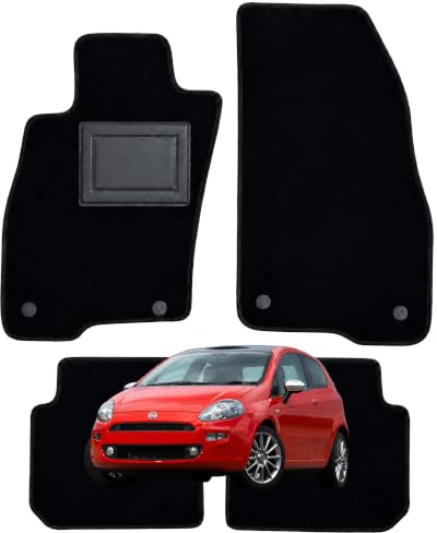 4 Tappetini in Moquette per Fiat Punto dal 2015 al 2020 Fissaggio a 4 Bottoni, Fondo Antiscivolo con Battitacco in PVC - Alta Qualità - Made in Italy - OFFICINE MILANO