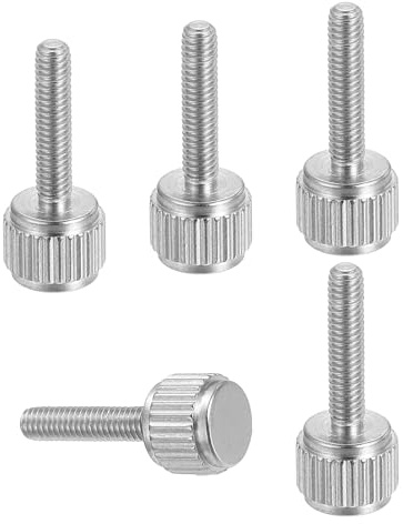 sourcing map Messschieberschrauben, M2,5 x 12 mm, Edelstahl, Flachkopf-Rändelschrauben, metrisch, gerändelt, Rundkopfschrauben, Griffknöpfe, handfeste Gewindebefestigungen für Messwerkzeug, 5 Stück