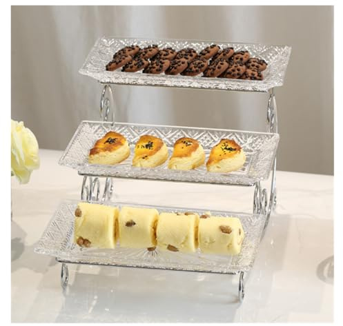 JYARZ Alzatina per Dolci Festa Vassoio da Buffet in Vetro A 3 Livelli con Supporto Cromato Alzata per Torta Cupcake