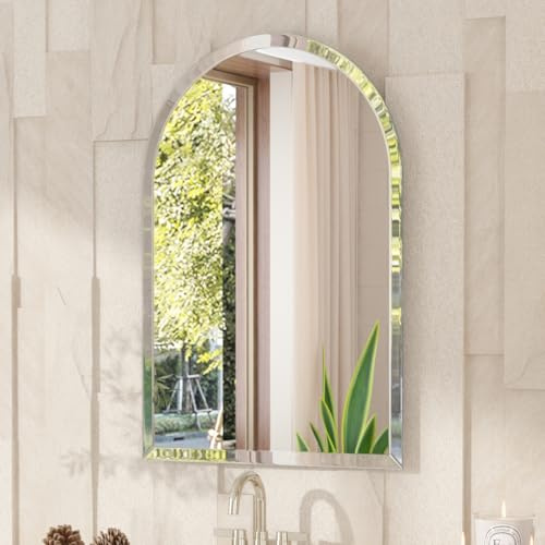 VocalStar Rahmenloser Bogenspiegel, 61 x 81,3 cm, Badezimmer-Wandspiegel mit abgeschrägtem Rand, moderner dekorativer Schminktisch, verspiegelt für Wohnzimmer, Eingangsbereich, Schlafzimmer, 1/4 Zoll