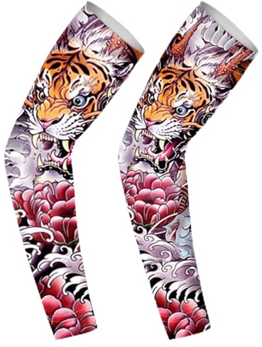 Générique de protection solaire,Manches de tatouage temporaire | Les manchons de bras de protection solaire incluent Koi, Dragon, Tigre, bête mythique, manchons de couverture de bras en soie de glace