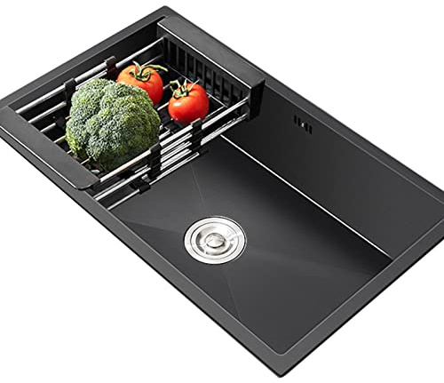 AYCDL Fregadero De Cocina De Acero Inoxidable Empotrado, con Escurridor, Instalación Bajo Encimera, Color Negro, 60 X 40 Cm,Black-80 * 44Cm