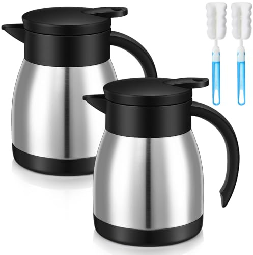 Uiifan 2 Pcs 17 Oz Thermal Coffee Carafe Stainless Steel Insulated Vacuum Coffee Carafes Double Walled Vacuum Thermal Pot Flask with Brushes for Keeping Cold Hot Tea Water Milk Home Office (Silver)