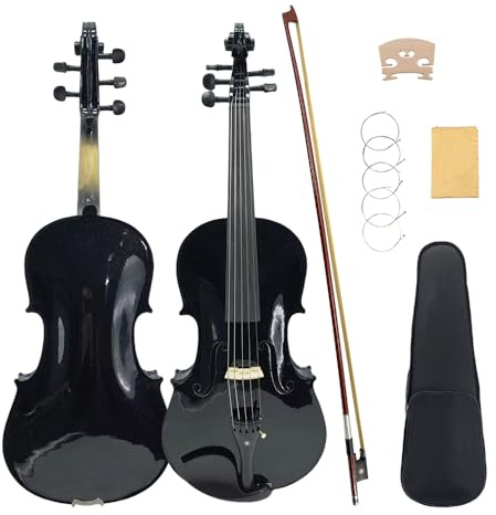 Yinfente Akustische Bratsche mit 5 Saiten, 38,1 cm, volle Größe, für Studenten, Anfänger, professionell, handgefertigt, komplettes Viola-Instrument mit Koffer, Brasilienbogen, Reinigungstuch, Steg