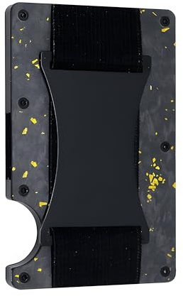 AtEaze Minimalistische Geldbörse | Slim Wallet Kartenhalter mit Bargeldschnalle | Kartenetui aus Aluminium (Carbon Gold)