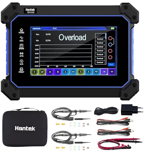 Hantek Osciloscopio de 110 MHz de ancho de banda, osciloscopio de dos canales, función 3 en 1 con multímetro digital y generador de forma de onda (Hantek TO1112D)