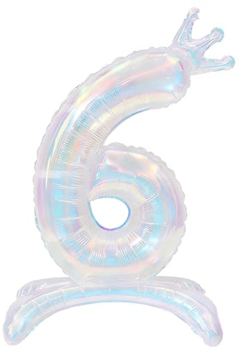 Luftballon 6,Zahl Luftballons 6,32 Zoll Iridescent folienballon 6 mit Krone | Folienballon Stehend 6. Folienballons 6. Geburtstag XXL Ballon 6,Zahlen luftballon mit Krone für 6. Geburtstags Junge Mädchen
