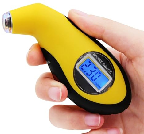 Misuratore di Pressione Pneumatici | Accessorio Auto con Display LCD Retroilluminato | Misuratore Pressione Pneumatici - per Automobili, Camion, SUV, Berline, Moto, Biciclette e Veicoli
