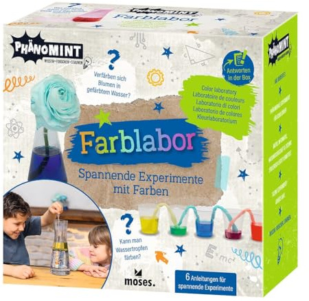 Moses PhänoMINT Färglaboratorium, experimentlåda för barn, 6 spännande färgexperiment om kemi och naturvetenskap, pedagogiska leksaker för små forskare från 6 år