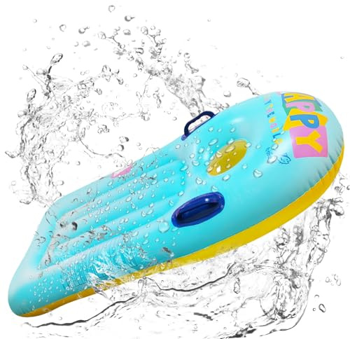 Schwimmbrett Bodyboard Aufblasbar, dellyy 110 x 48cm Surfbrett Bodyboard mit Griffen, Schwimmhilfe Aufblasbar Kinder, Aufblasbares Bodyboards für Strand, Wasserrutschbahn, Pool (Blau)