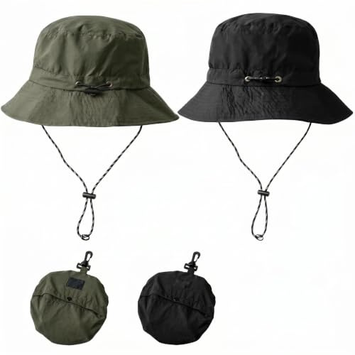 YEDPGUE 2 stycken vikbar fiskarhatt & solhatt för kvinnor och män, vattentät regnhatt med justerbar hakrem, snabbtorkande och andas, packbar vandrings- och fiskarhatt för strand, camping