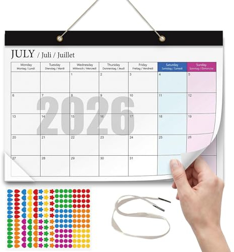 TUMYBCC Calendrier Mural 2026 2027 A4, Planning Familial 18 Mois Mensuel | Juillet 2026 - Décembre 2027, Calendrier Mensuel à Suspendre pour Cuisine, Maison et Bureau