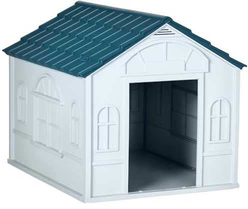 PawHut Hundehaus Outdoor für große Hunde 84,2x98,2x82 cm Blau | PP wasserdicht, schräges Dach, offene Vordertür, obere Belüftungsöffnung