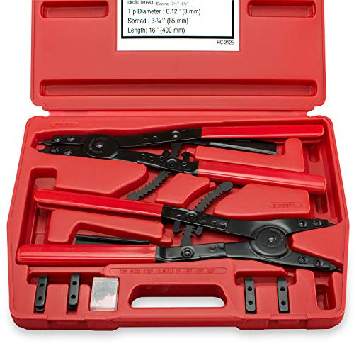 Neiko 02130A Heavy Duty 16 Snap Ring Plier Set, 2 Piece, External and Internal Pliers, Straight, 45°, 90° Tips