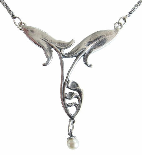 Halskette Lilien 925 Silber Perle Jugendstil