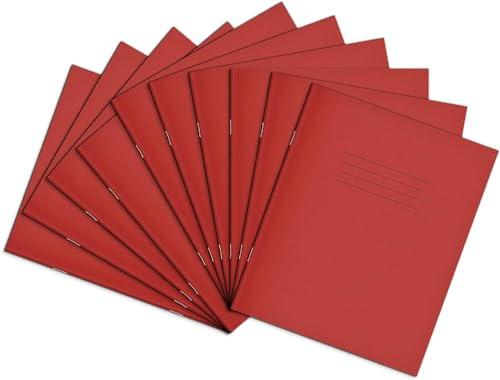 Rhino 8 x 6.5 Exercise Books, 8mm Ruled, 48-Page / 10-Pack, Red, 8 x 6.5in | Notebooks with Standard Line Spacing & No Margin - Perfect for Writing Lesson & Meeting Notes in School, Home or Office