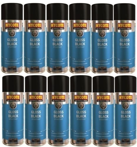 12x Hycote Gloss Black Spray Paint 400ml