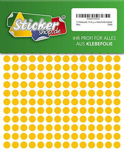 714 Klebepunkte, 10 mm, gelb, aus PVC Folie, wetterfest, Markierungspunkte Kreise Punkte Aufkleber