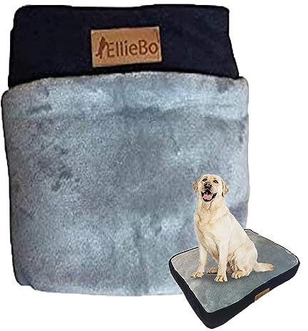 Ellie-Bo Bezug für Hundebett für Innen, weich und waschbar, Seiten: Kordsamt, Ober- und Unterseite: Kunstfell, für Matratzen in Größe XL: 100 x 66 x 10 cm, für Hundekäfige mit 107 cm, blau und grau