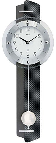 Pendeluhr AMS 5264 Wanduhr mit Pendel Funk , Carbon - Applikation auf Holzrückwand by AMS