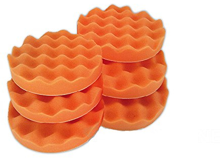 Polierschwämme Polierpads Polierzubehör 180 mm oder 150 mm Gewaffelt oder Glatt - Kletthaftend & In Verschiedenen Härtegraden Für Die Poliermaschine 6er-Set Orange (Medium, 180 mm gewaffelt)