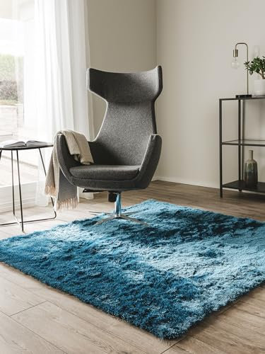 benuta Nest Hochflorteppich Whisper - Blau 60x60 cm - Kuschelig Weicher Teppich für Schlaf- und Wohnzimmer - Pflegeleicht - Fußbodenheizung Geeignet