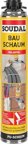 Soudal Bauschaum (Pistolenschaum), 750 ml - Einkomponentiger PU-Schaum mit hervorragendem Füllvolumen zum Ausschäumen von Hohlräumen und Dämmen und Isolieren von Fensterrahmen sowie Fensterbänken