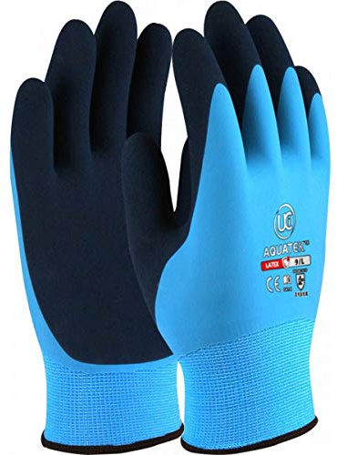 UCI aquatek Latex étanche entièrement RECOUVERT Prise Travail Gants Bleu - 9/Large