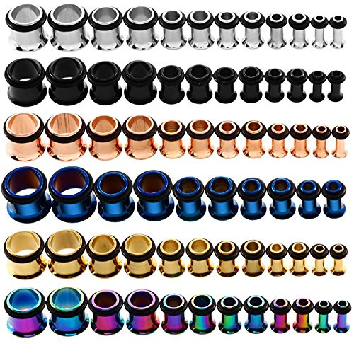 KUBOOZ 9 Paar Edelstahl-Plugs Single Flare Ear Plugs Kit Tunnel Gauges Stretcher Piercings Unisex Größe 14G-00G