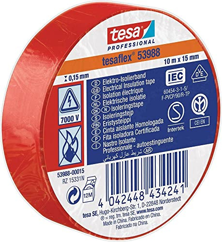 tesa PVC-Elektroisolierband 10m x 15mm, rot 10 Stk