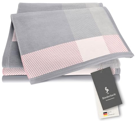 biederlack® weiche Kuscheldecke Check Rosé, Sofa-Decke in 150x200 cm | Made in Germany, Wohndecke aus Baumwolle und Polyarcyl, karierte Decke, leichte Couchdecke, OEKO-TEX Made in Green