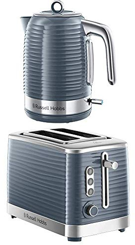 Russell Hobbs Inspire Electric Kettle Cordless Hot Water Dispenser with 2 Slice Toaster Wide Slot with Frozen, Cancel and Reheat Settings, Grey