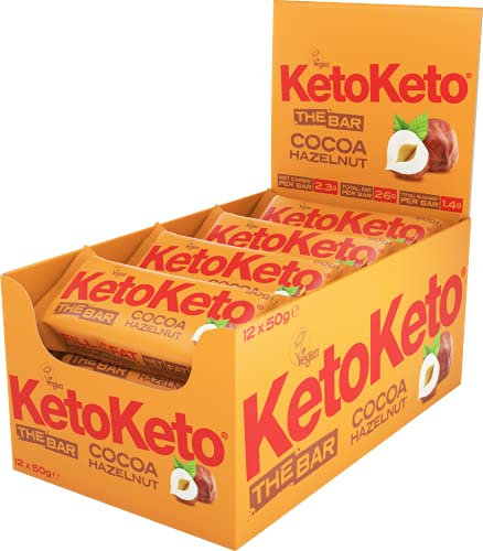 Keto Keto Bars 12 x 50g Keto Snacks Weight Loss | Keto Diet, Sugar Free Snack, Meal Replacement Bar | Healthy Snacks, Low Carb Food | Low Calorie, Vegan Food, Breakfast Bar (Cocoa Hazelnut)