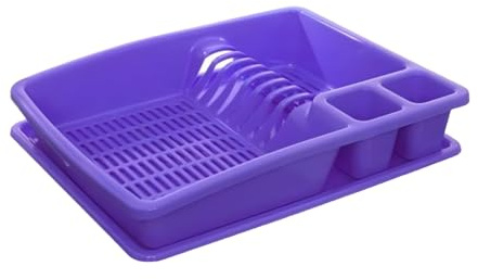 ECO Large Plastic Dish Drainer Rack with Drip Tray | Heavy Duty Sturdy Dish Rack for Kitchen Countertop | Purple Dish Drainer for Efficient Kitchen Organization & Cutlery Placement (Purple)
