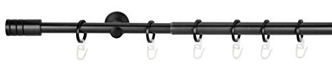 ondeco Gardinenstange ausziehbar 1-lauf, Vorhangstange Fenster Wandmontage, Endstück Rille Komplettgarnitur Teleskopstange 16/19 mm mit Ringen Schwarz 160-280 cm