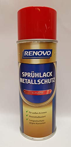 RENOVO Metallschutzlack Rot, Glänzend, für Innen + Außen, Lösemittelbasiert, Grundierung + Decklack in einem, 400 ml