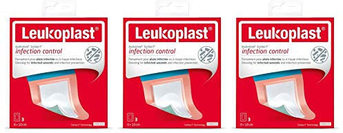 Leukoplast Wundverband - saugfähige, wasserdichte latexfreie antibakterielle Pflaster - 3 Pack (8 cm x 10 cm, 3 Stück)
