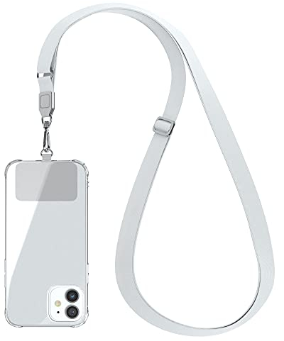 EAZY CASE - Universal Handykette zum Umhängen geeignet für alle Smartphones Handyhüllen Kette zum Umhängen Grau mit breitem Band Handyband mit jeder Hülle kombinierbar Smartphonekette in Hellgrau