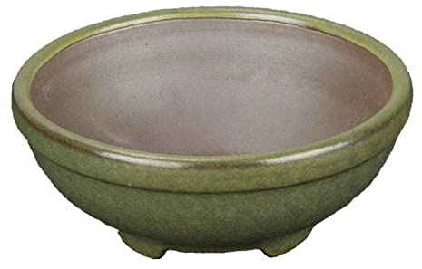 Vaso per bonsai rotondo in gres smaltato verde scuro 8,5x8,5x3 cm - ZX3