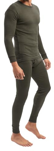 MT - Set di biancheria da sci e termica da uomo a maniche lunghe, inverno - Camicia e pantaloni, Oliva, M