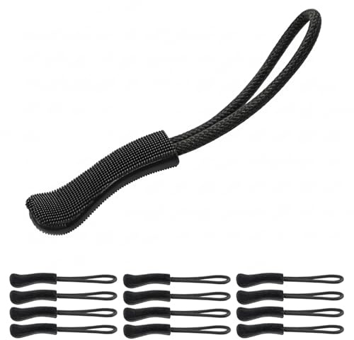 The Bead Shop 12x Black Zipper Pull Cords - Easy Grip Zip Tags for Jackets, Backpacks, Luggage, Camping, Outdoor Gear, and More