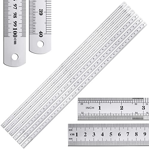Lothee 6 Pieces Bulk Metal Yard Stick Large Stainless Steel Ruler Rule Measure Straight Edge 1 Metre Meter 40 Inch / 100 cm School Classroom Measuring Tool for Student Teacher Woodworking