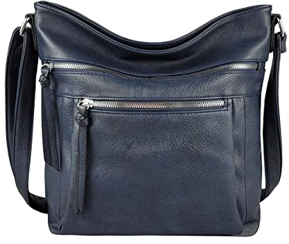 OBC Damen Tasche Schultertasche Shopper Umhängetasche Crossover Crossbody Henkeltasche Beuteltasche Handtasche Hobo Bag Reise Kunst-Leder Dunkelblau