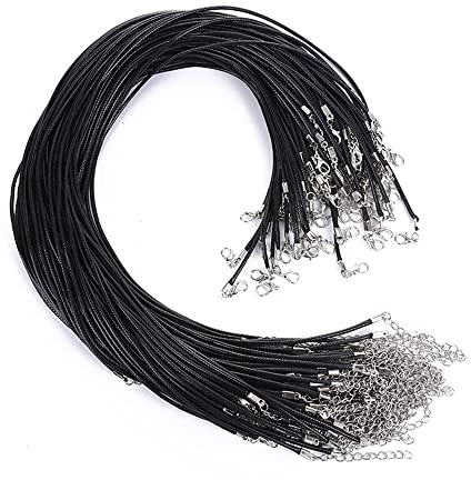 100 Piezas Cordón de Collar Encerado, Cordón de Collar Negro con Cierres de Langosta, Cordón de Collar Trenzado de Cuero para Joyería, Collar, Pulsera, Fabricación de Bricolaje de 2mm